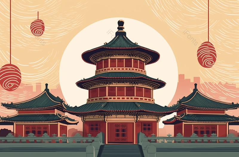 对称祈祷祷告塔阁楼楼阁故宫殿堂天坛中国风国潮插画,插画/手绘图,插画/手绘图库,插画/手绘图下载,插画/手绘